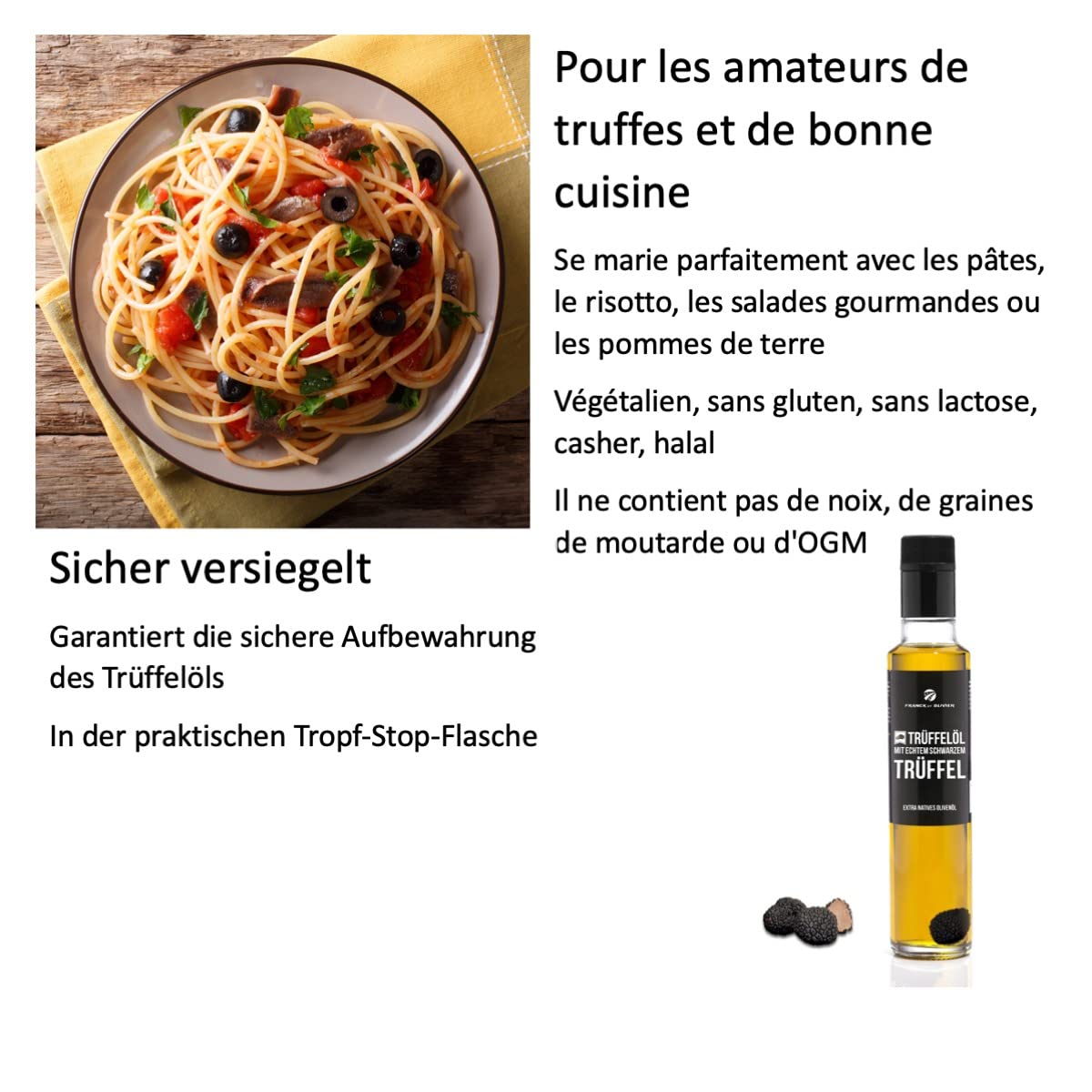 Edition Huile de truffe noire avec truffe noire entière 250 ml d'huile d'olive extra vierge vierge pour sauces et affiner les plats, convient aux régimes végétaliens et sans gluten