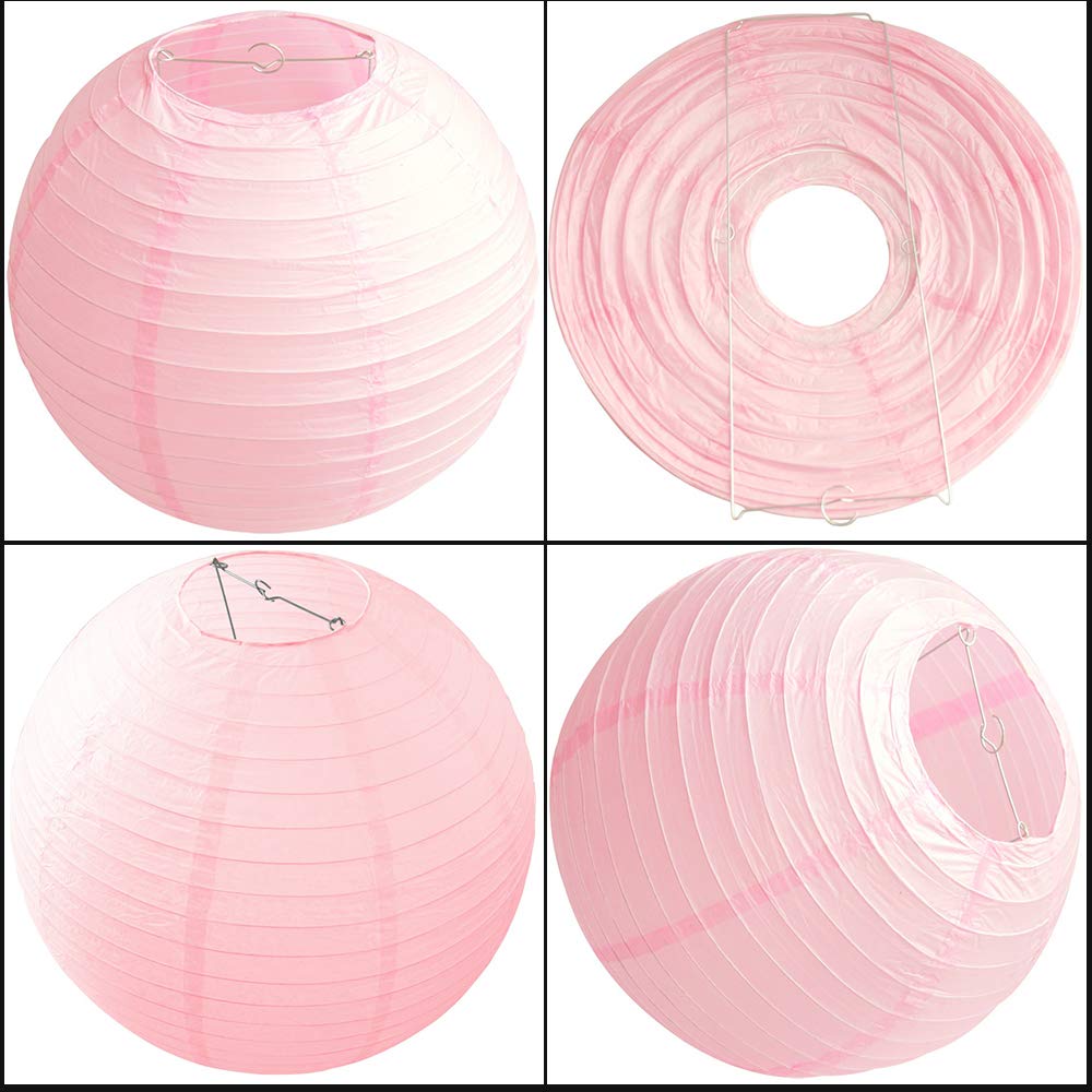Time to Sparkle Tissue Paper Round Lanterns LampShade Lamp Shade Wedding Birthday Party Decoration | Light Pink, 8"(20cm) | - 3