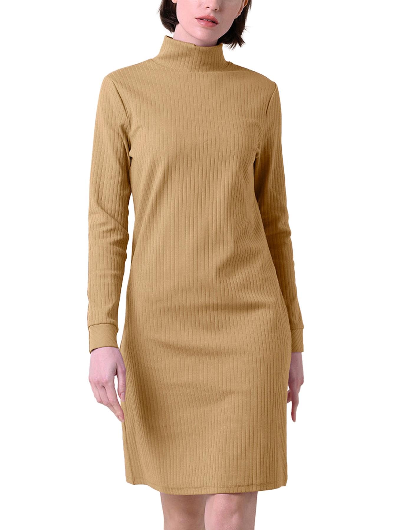 Enorsia Women’s Ribbed Roll Neck Long Sleeve Midi Dress – Fitted Cotton Rib Bodycon Dress | Day-to-Night Casual & Elegant Outfit in Yellow, 16