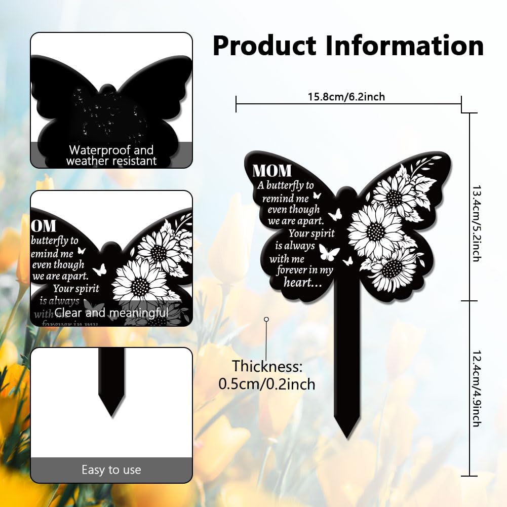 GLOBLELAND Butterfly Shaped Sunflower Garden Stake Memorial Mother Remembrance Plaque Stakes for Cemetery Acrylic Waterproof Sympathy Grave Stake for Yard Grave Cemetery - Image 3