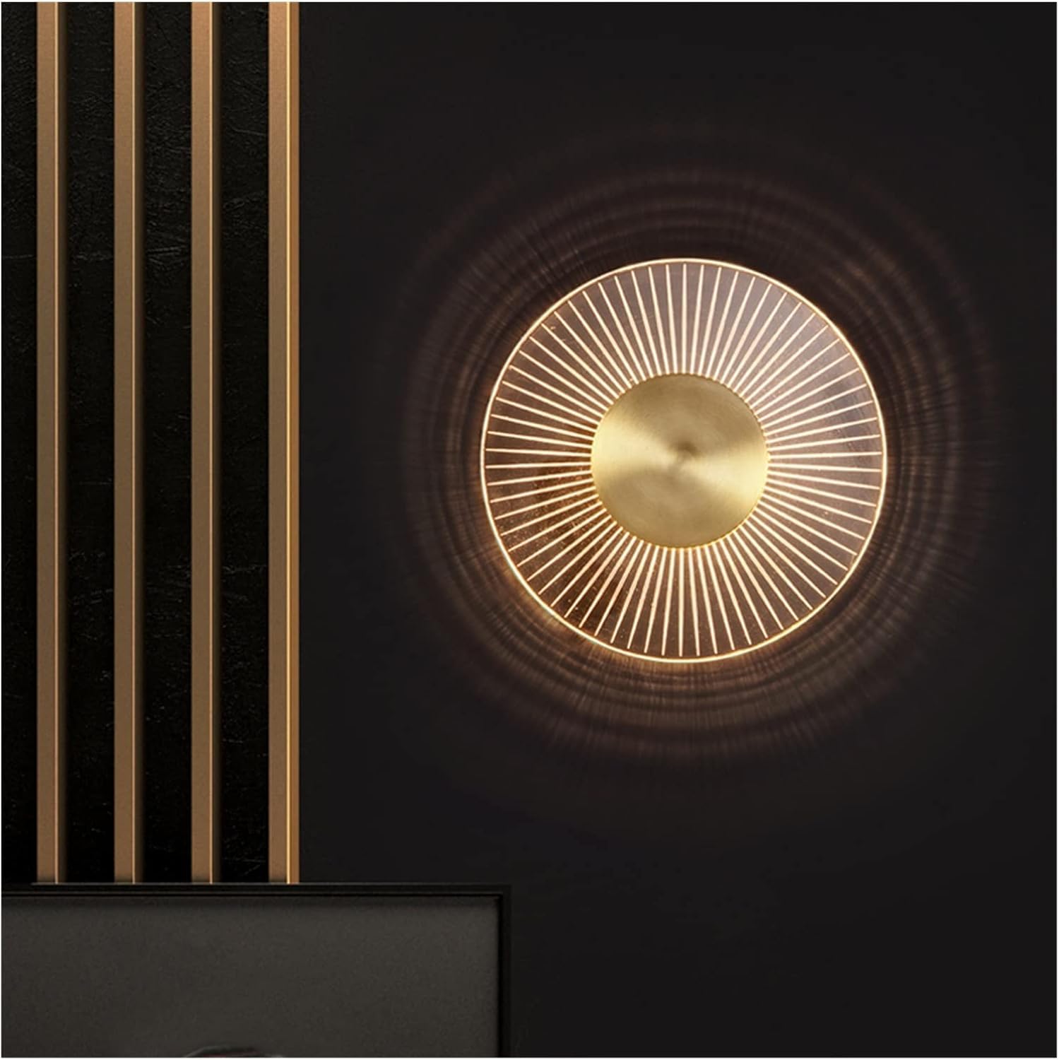 ASerZenith Modern Copper Wall Lamp Round Annual Gold Led Wall Light - Sconce Lamp Compatible With Living Study Room Sofa Background Aisle