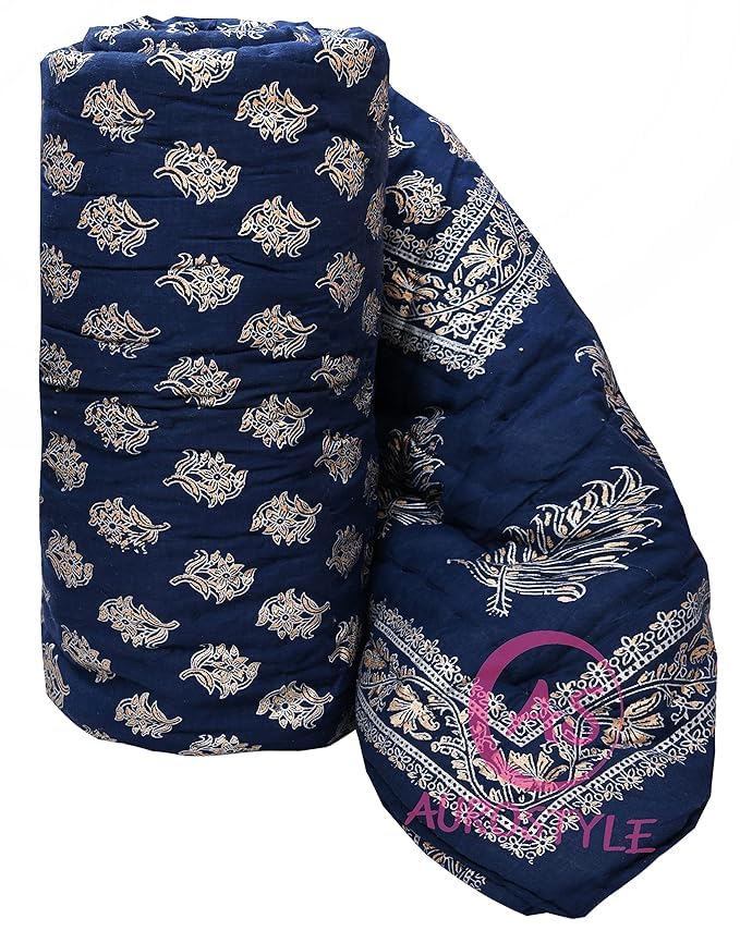 Image of EMIOUR 400 TC Pure Cotton Soft Jaipuri AC Quilt /Razai /Rajai Floral Print,Jaipuri Razai Cotton Quilt for Winter,Lightwieght Jaipuri Razai (Design 15, Double Bed)