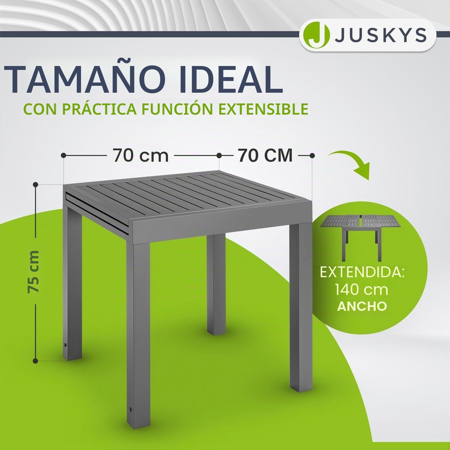 Juskys Laki - Mesa de jardín extensible (70 x 70 cm, mesa de comedor de aluminio, mesa grande, mesa de aluminio, muebles de jardín, color antracita
