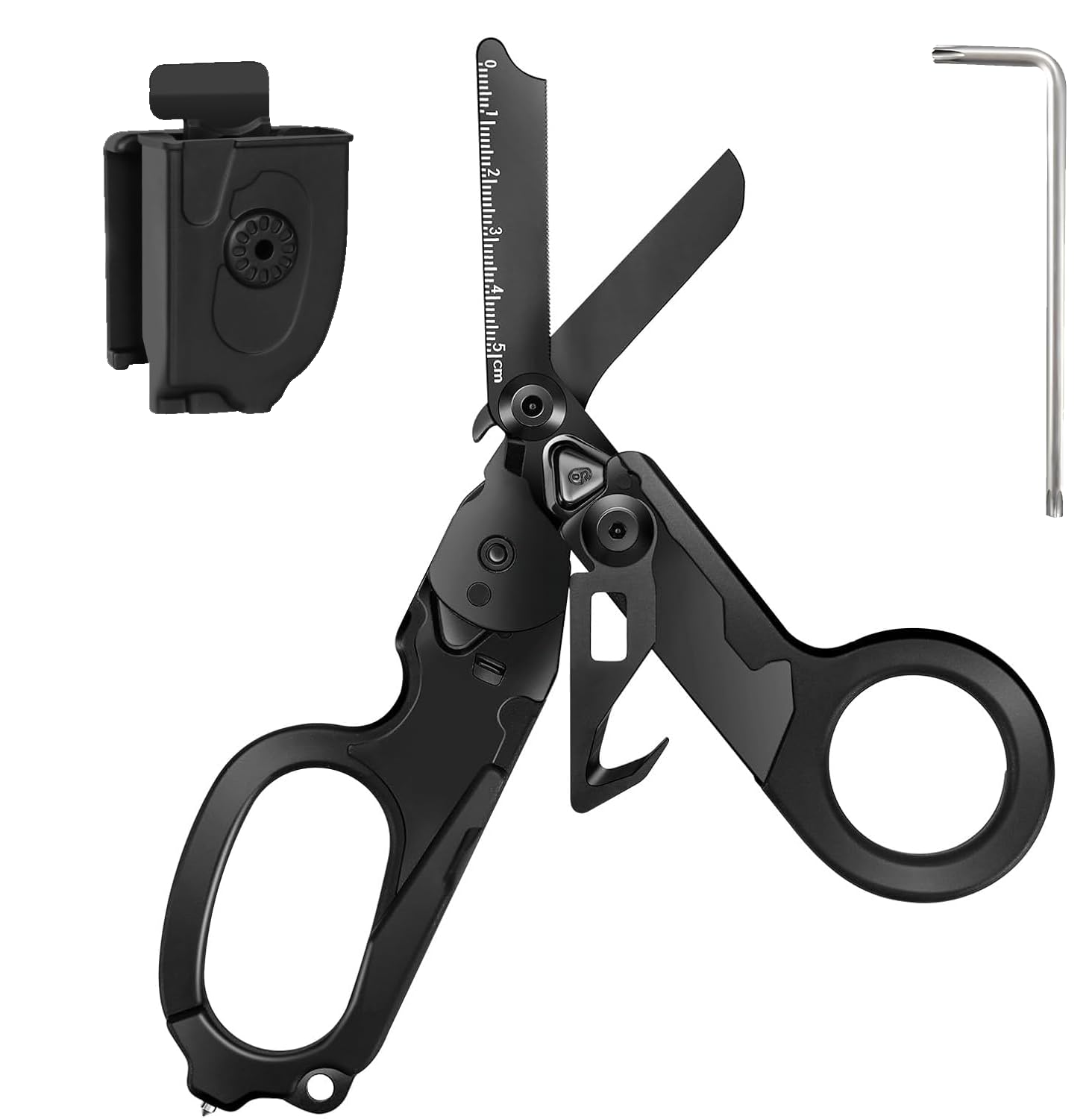Blyxon 6 In1 Multifunction Emergency Response Shears, Tactical Folding Trauma Shears, Outdoor Camping Rescue Scissors Tools with Utility Holster (Carbon Black)