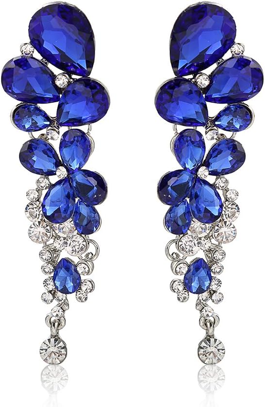 Stylish Party Wear Jewellery Silver Plated Drop Earrings for Women (BLUE)(YBEAR_32151)