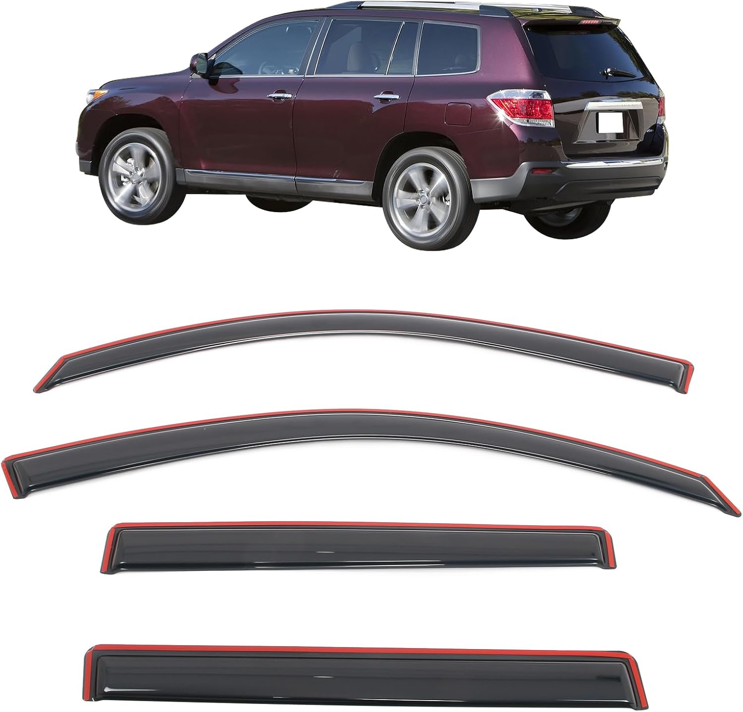 IKON MOTORSPORTS in Channel Window Visors Compatible with 2008-2013 Toyota Highlander & Highlander Hybrid, Slim Style Acrylic Smoke Rain Guards, Side Window Wind Deflectors 4PCS