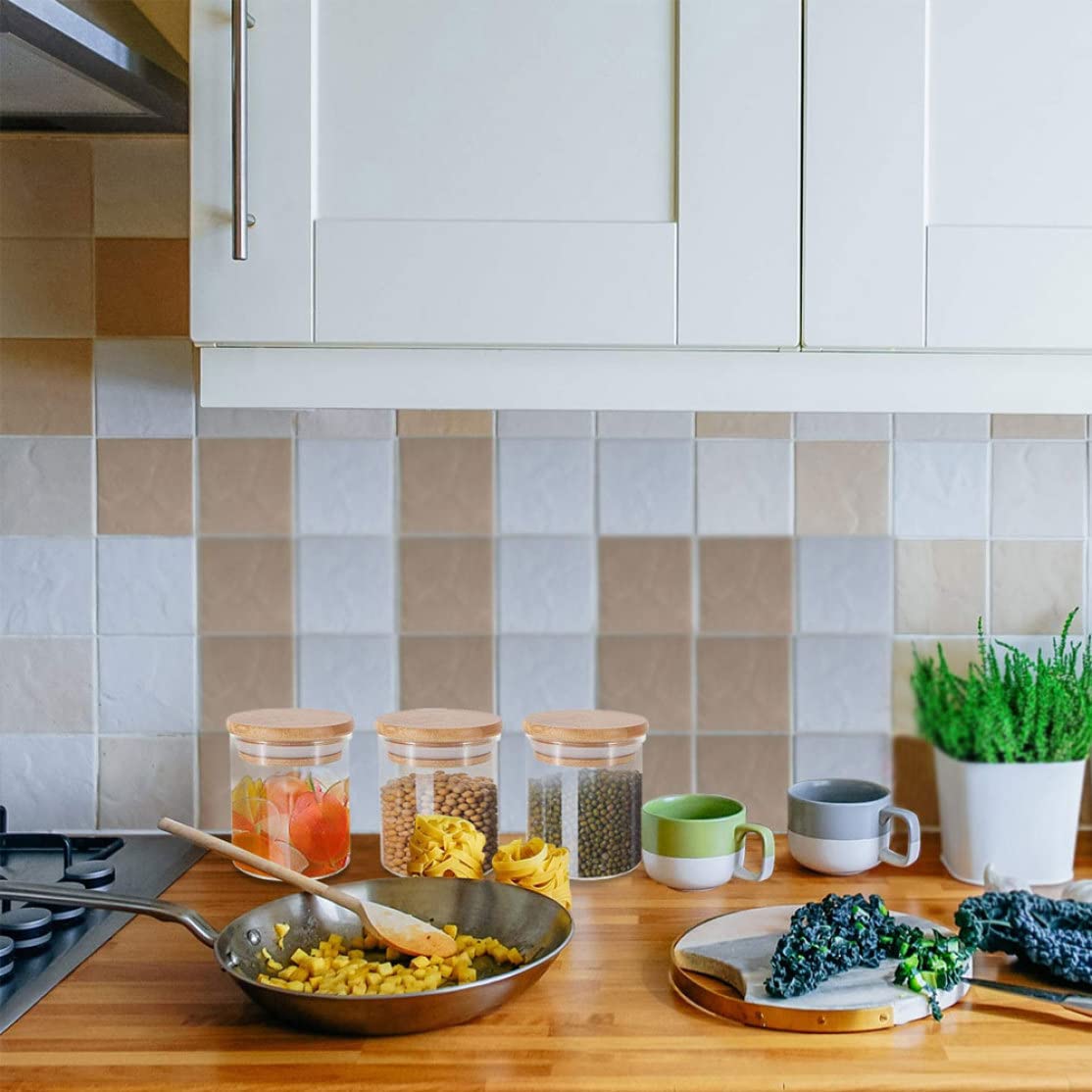 Glasgefäß, 3 Stück, Lebensmittelaufbewahrung, Glasgefäß, Küche, Vorratsflaschen, Gläser mit Holzdeckel für Getreide, Tee, Bohnen, Süßigkeiten, 500 ml