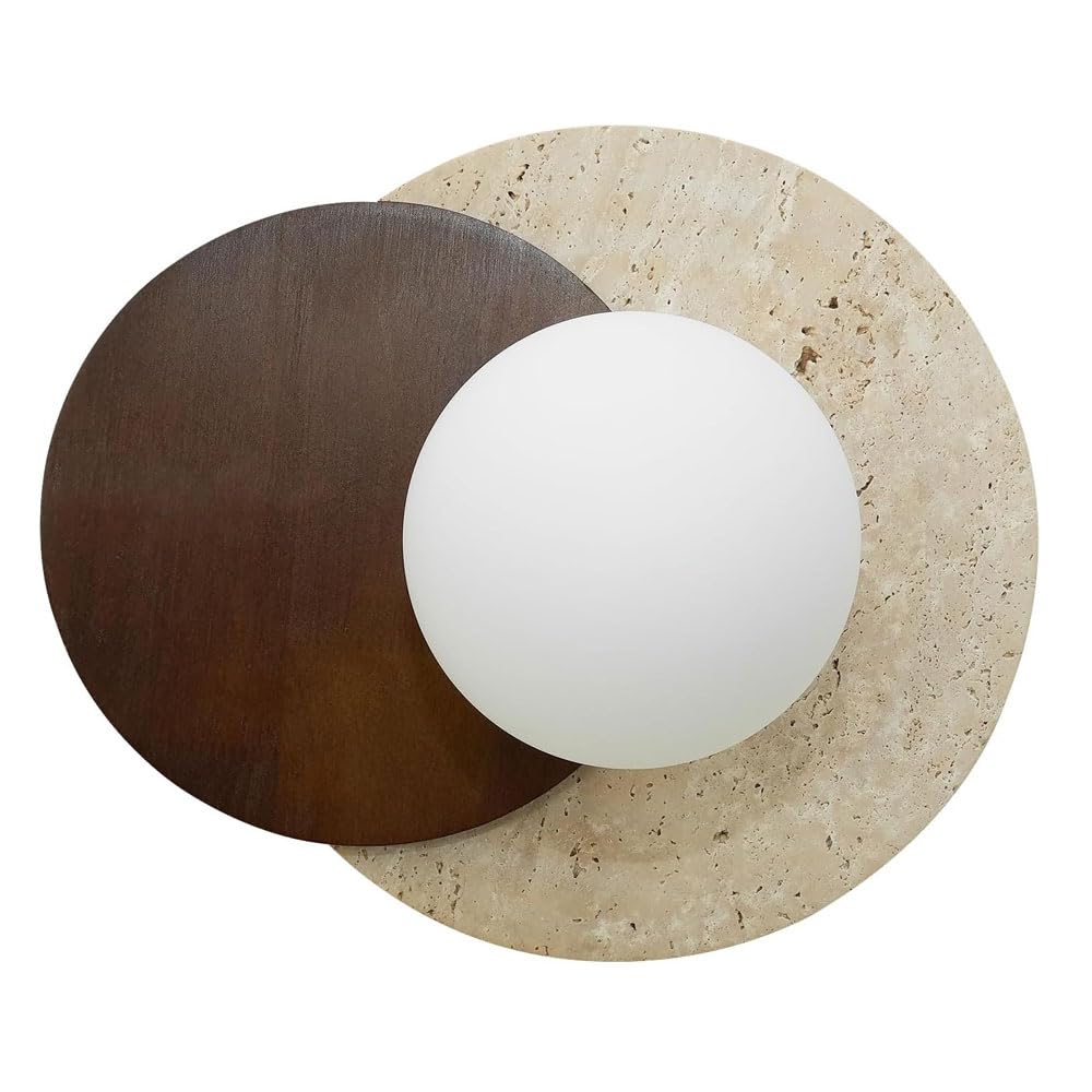 JISHUBO Minimalist Round Yellow Travertine Wall Light, G9 Light Source Hardwired Wall Light, Industrial Style Glass Wall Lamp, Restaurant Living Room Bedroom Wall Mounted Light Fixtures