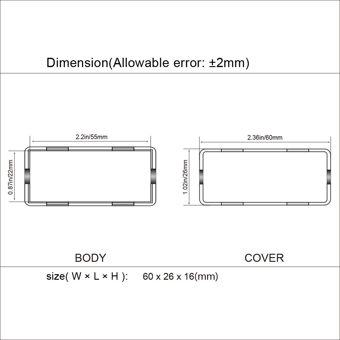 LeMotech Abzweigdose aus ABS-Kunststoff, 60 x 26 x 16 mm, Schwarz, 5 Stück