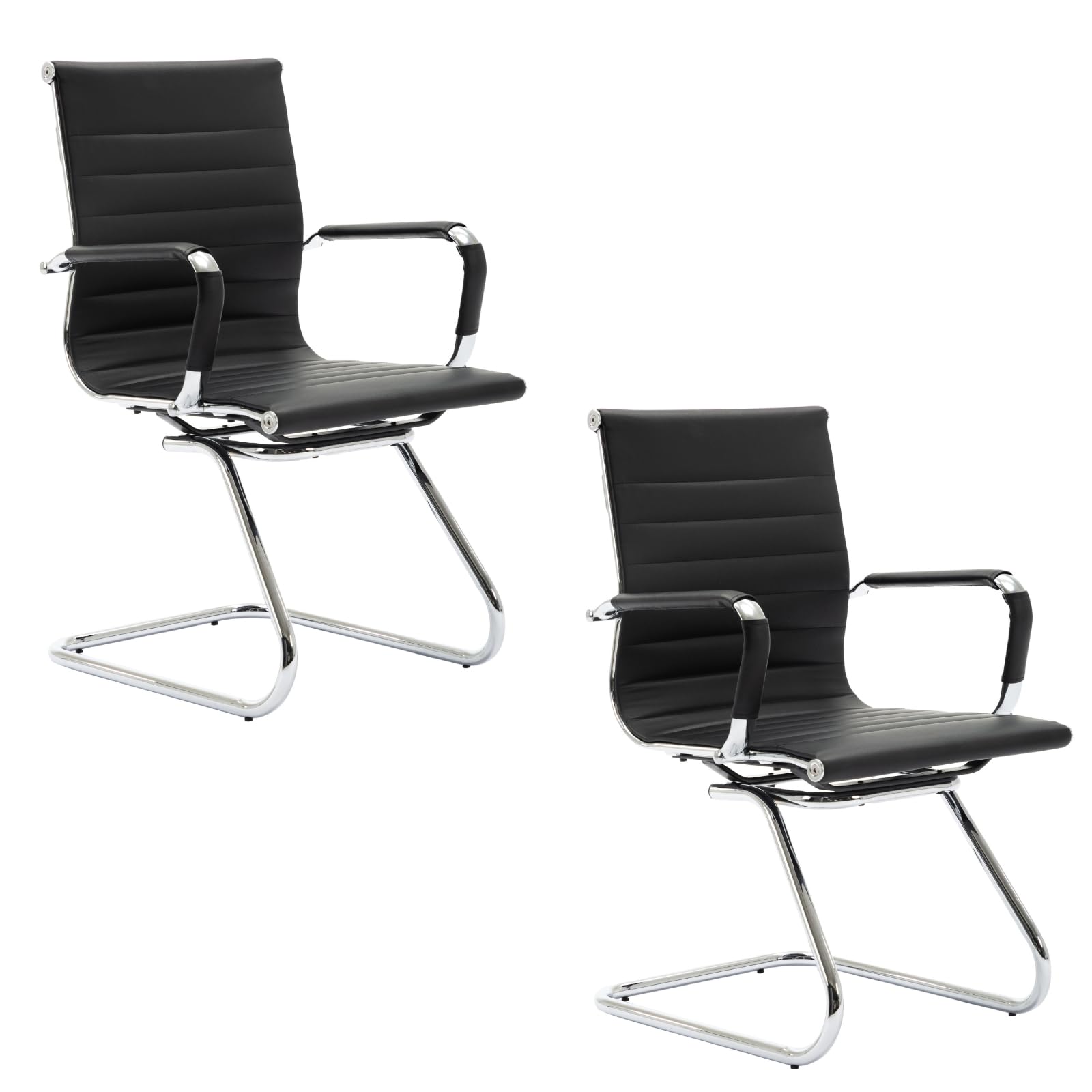 chairus Set 2 Sedie Ufficio in Ecopelle Sedia Reception per Sala Riunioni Sedie Ufficio senza Ruote Sedia Cantilever con Braccioli Sedie per Ospiti Visitatori per Conferenza/Sala d'attesa, Nero