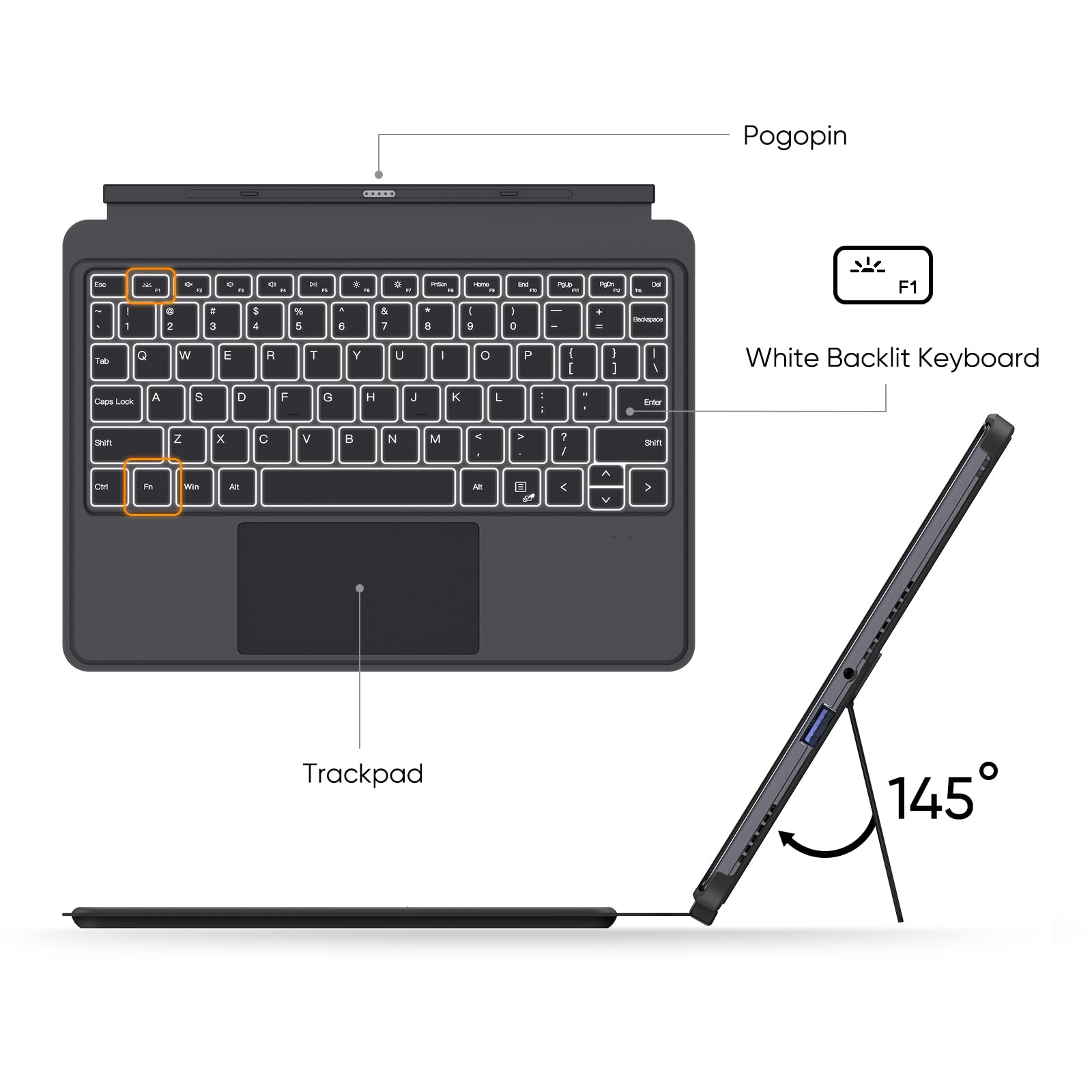 10,1" 2 en 1Tablette 12Go RAM, 256Go SSD, Win 11 Pro Processeur Inte M3-8100Y (jusqu'à 3,40 GHz) |Écran Tactile avec Stylet et Clavier | WiFi 5,BT5,HDMI (Tablette 10,1" avec Clavier et Stylet)