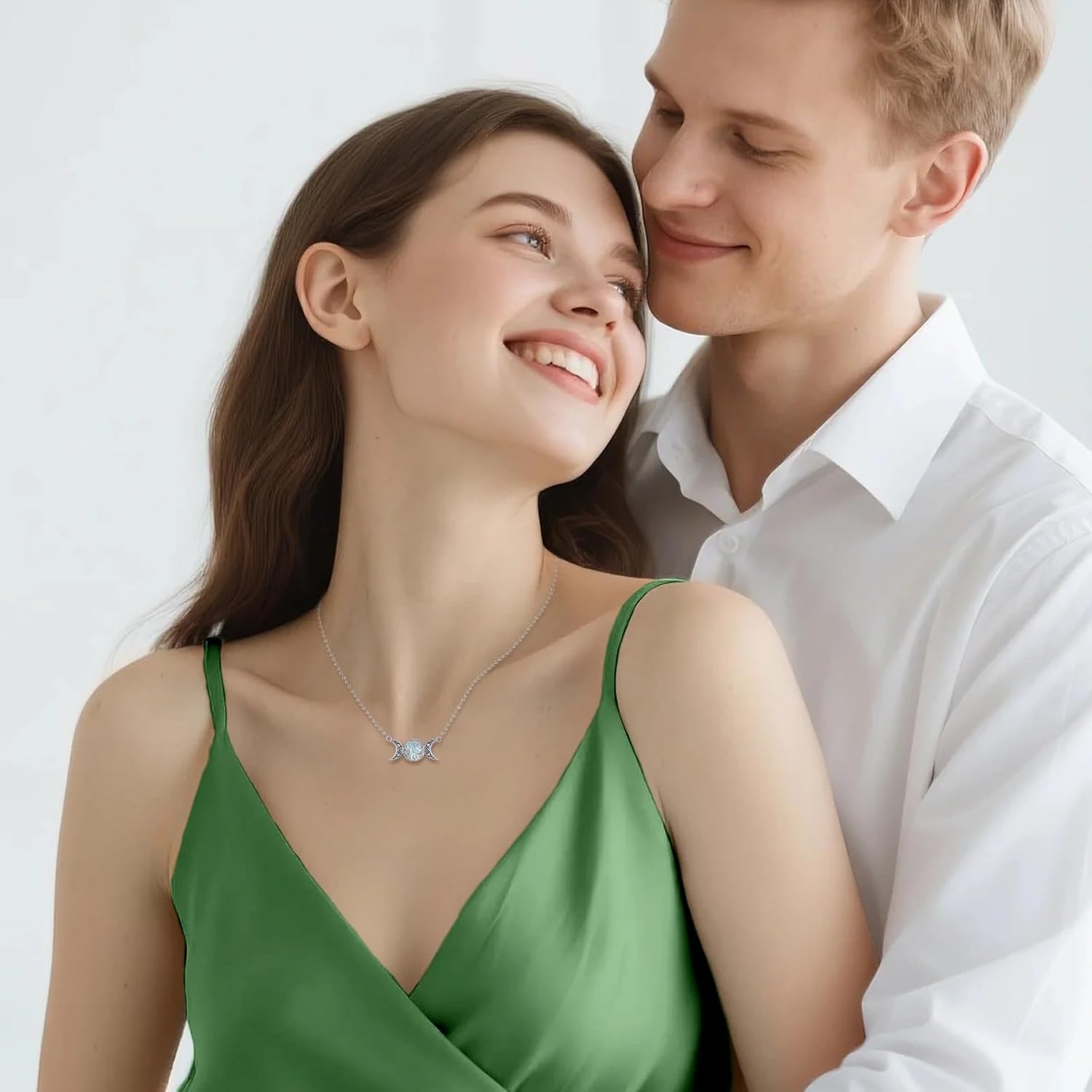 LUHE Triple Moon Goddess Necklace for Women Sterling Silver Celtic Spiral Knot Triple Moon Pendant with Simulated Moonstone Jewelry Gift for Her - Image 3