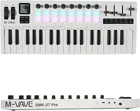 M-VAVE VEDO Teclado MIDI 37 Teclas Sensíveis com Sintetizador DX-7 FM Integrado, Pads RGB, Arpeggiator, Sequenciador, Conexão USB e Bluetooth para Produção Musical, Home Studio e Performances ao Vivo