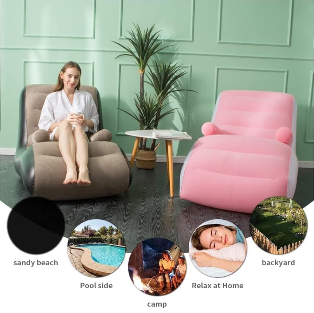 KANVIPRIYA Inflatable Lounge Chair, Ergonomic Chaise Design with Neck Support, Grey and Black 4