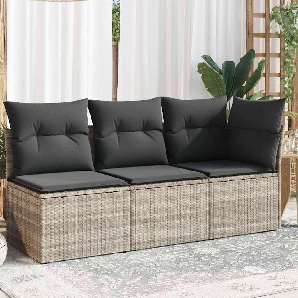vidaXL Gartensofa mit Kissen 3-Sitzer, Sofa mit Staufach unter Sitzfläche, Terrassensofa mit abnehmbarem waschbarem Bezug, Gartenmöbel Terrassenmöbel, Hellgrau Poly Rattan