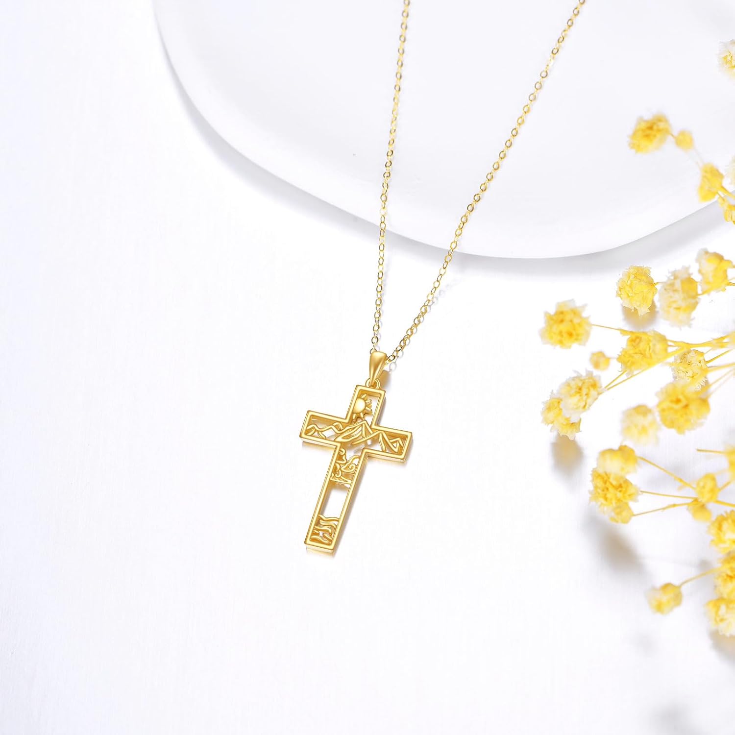 DOVRAN 14K Solid Gold Cross Necklace Cross Pendant Religion Jewelry Gifts for Women Men - Image 2