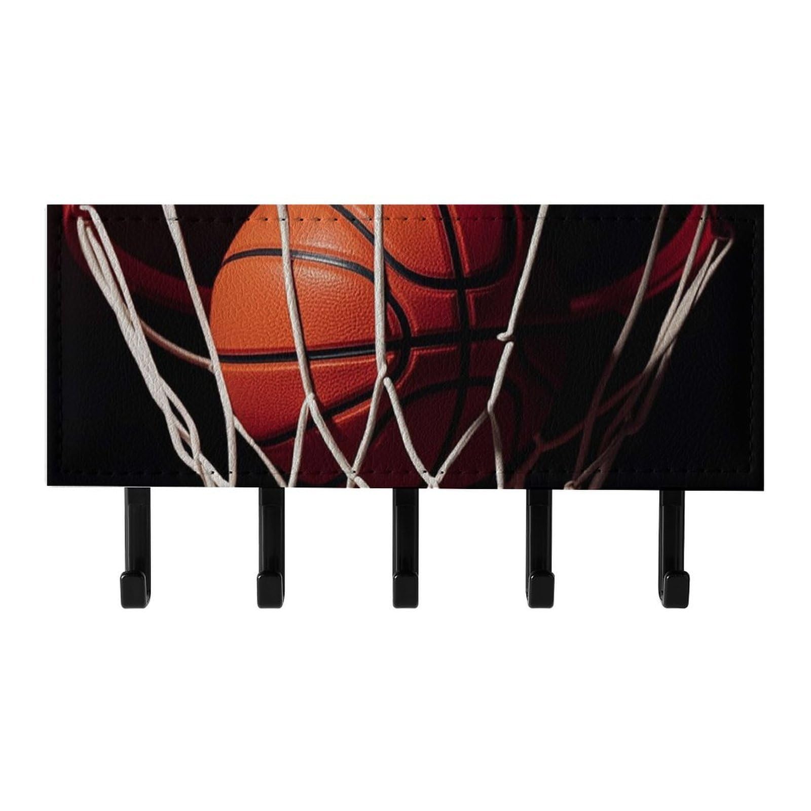 Fekiloot Black Basketball Key Holder For Wall Adhesive, No Drilling, Key Hooks With 5 Hooks Wall Mounted, Self Adhesive Keys Rack For Entryway, Hallway, Living Room, Kitchen, Office