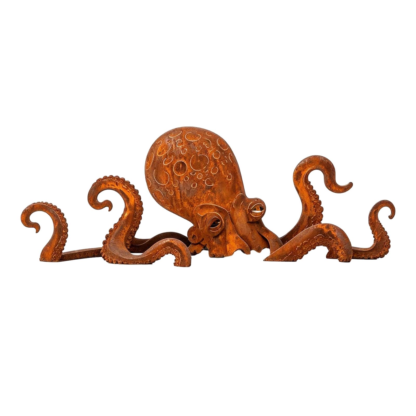 Porceosy Rust Patina Giant Squid Garden Sculpture, Handmade Metal Marine Animal Statue, Coastal Ornament For Lawn Patio Beach House Outdoor Decor Brown