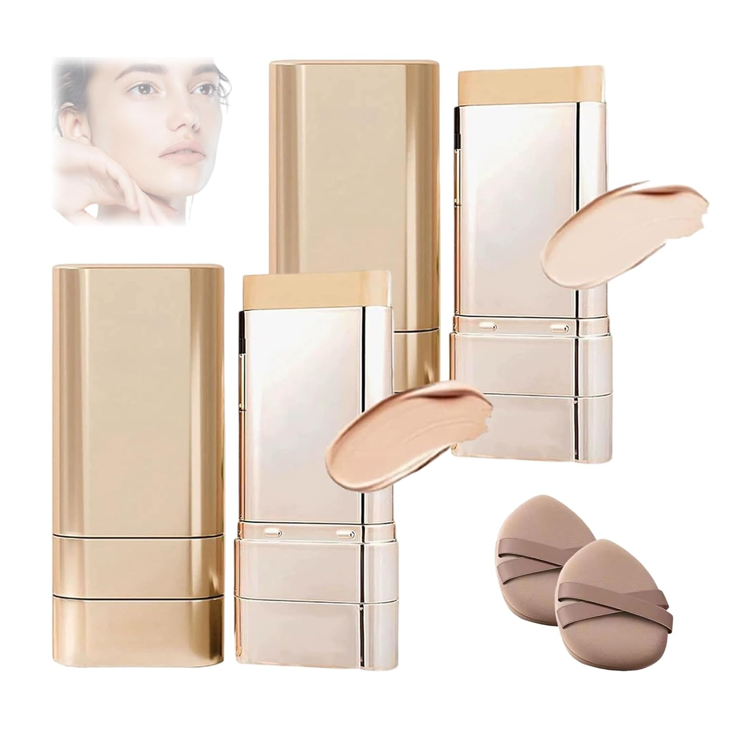 Luminous Dual-ended Concealer Foundation Stick, Korean Foundation Stick 3 in 1 with Brush, Multi-use Double Head Foundations Make up Sticks, Brightens, Long-Lasting for All Skin Types (Skin*2)