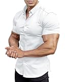Men's Muscle Fit Dress Shirts Short Sleeve Button Down Slim Fit Stretch Wrinkle Summer Shirt for Men