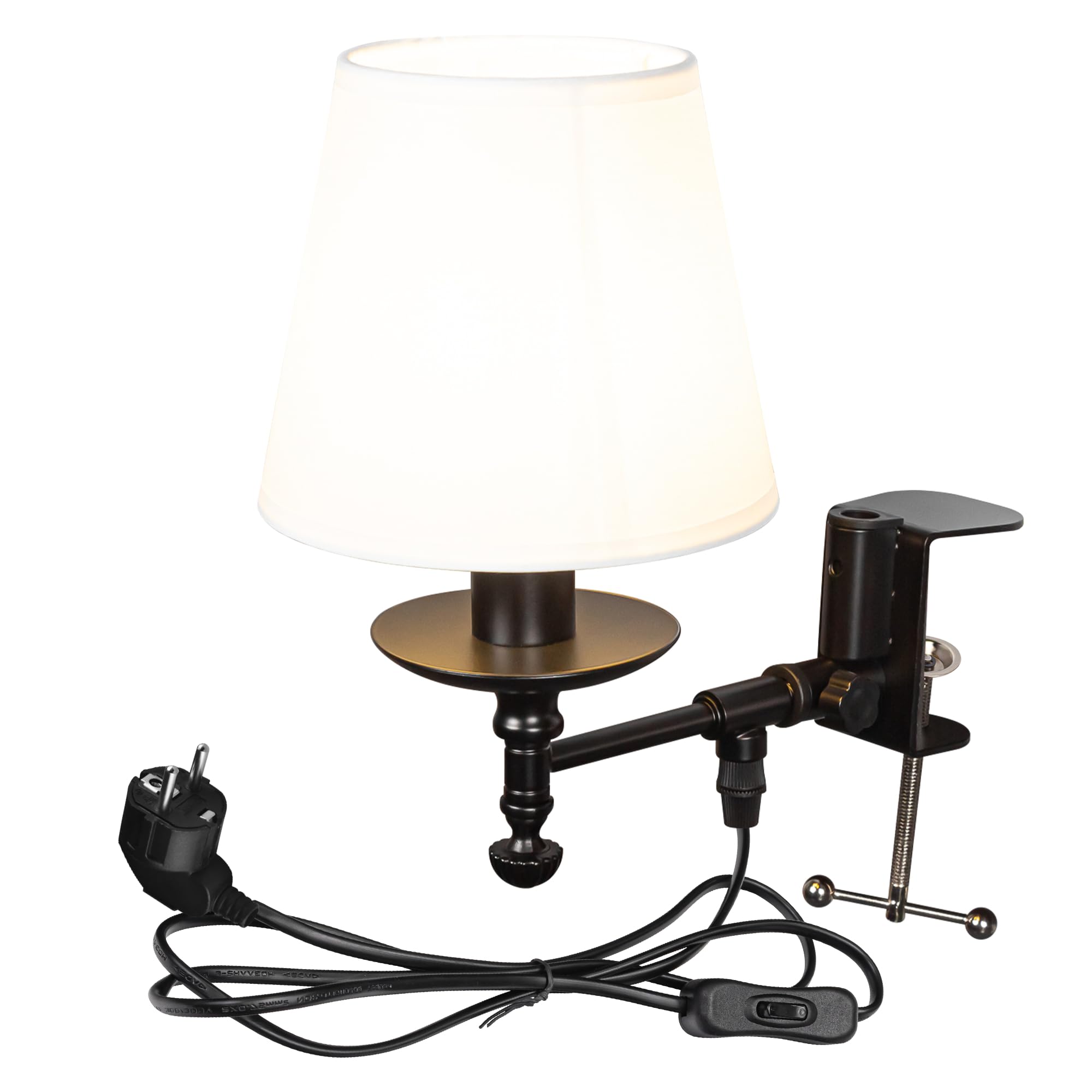 Retro Klemmleuchte,1 Packung Leselampe mit 2,5 m Kabel, weiß Nachttischlampe,Augenpflege Schreibtischlampe für Büro Heimgebrauch, E14 Lampenhalterung - B2SJBDJZ2