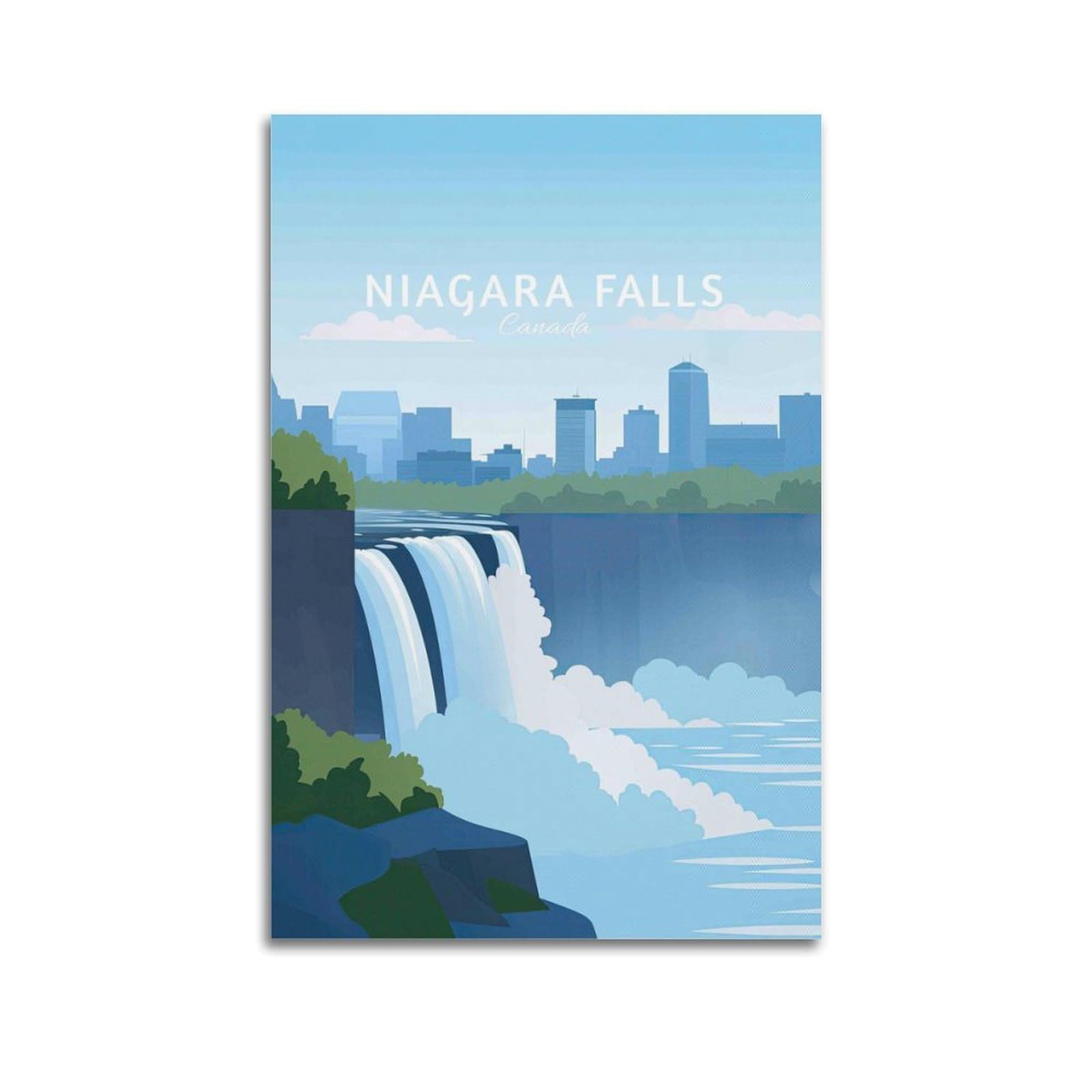 QXYUIN Travel Poster Niagara Falls Canada, Iconic Waterfall with Urban Skyline Backdrop.jpg Poster Wall Art Canvas Aesthetic Decorative Painting for Room 12x18inch(30x45cm) Unframe-style