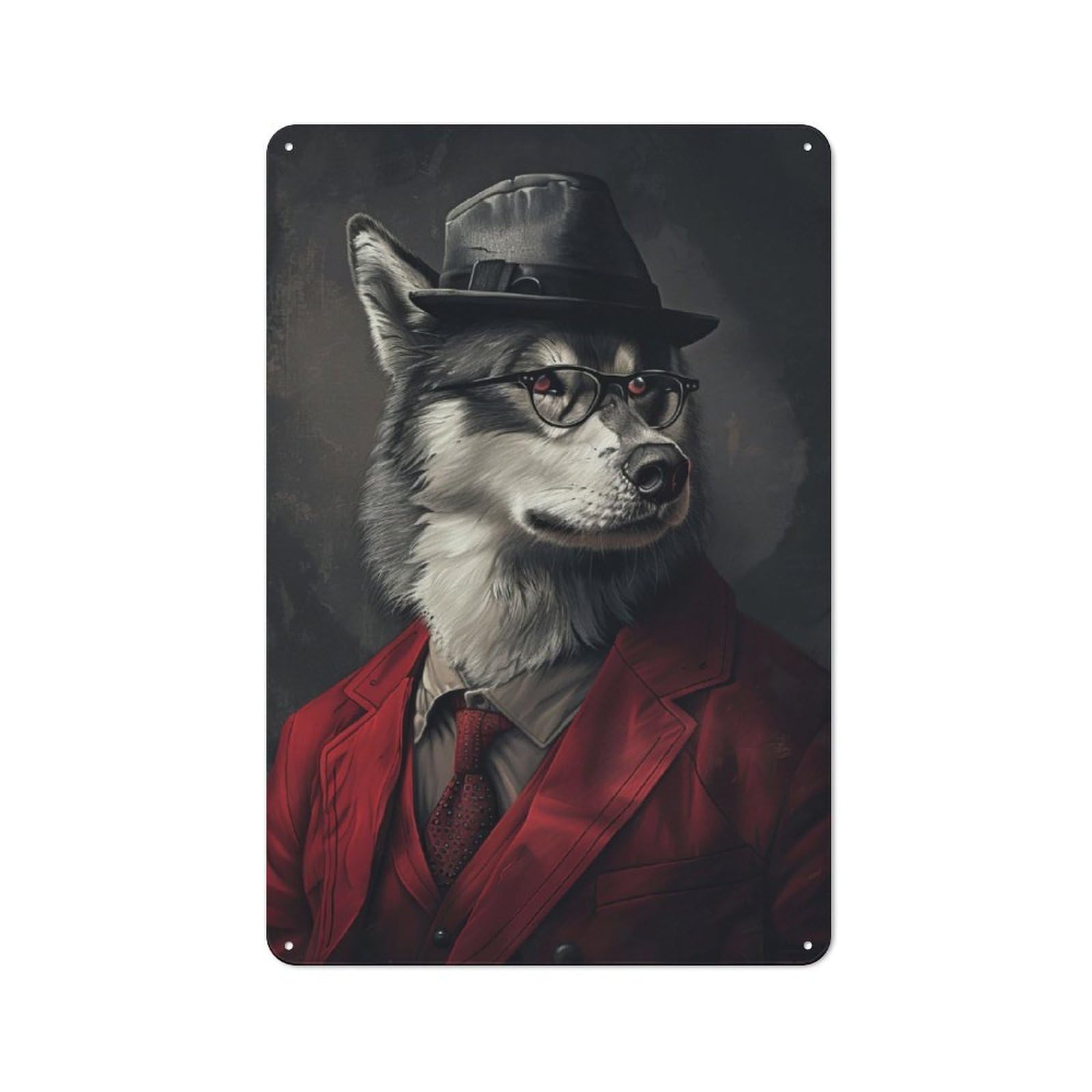 Junmoney Alaskan Malamute In Suit Retro Tin Wall Plaque 30X20cm For Kitchen Or Home Bar, For Home Interiors, Feature Walls And Decorative Displays