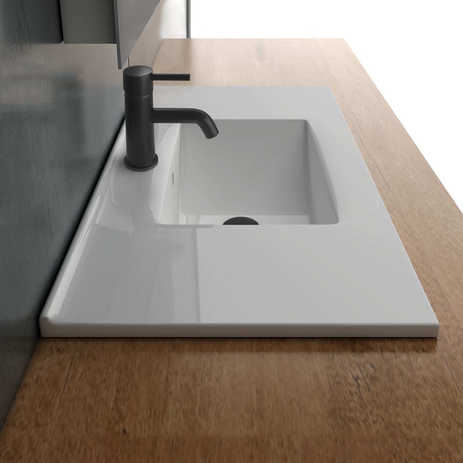Alpenberger Lavabo de baño | lavabo empotrado | lavabo superior cuadrado | Lavabo para invitados de 90 cm de ancho | lavabo de mano con sellado de cerámica Nano