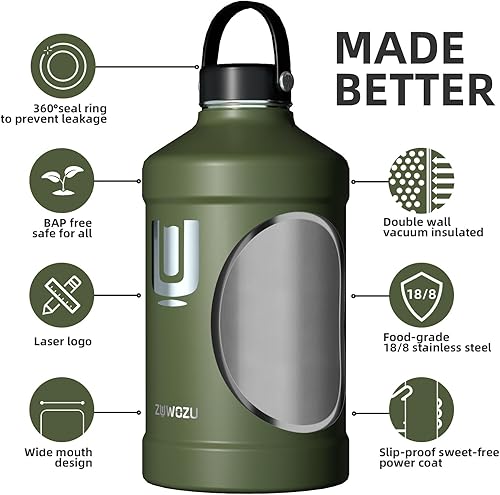 Miniatura 2 de ZUWOZU Jarra de agua de 1 galón aislada, botella de agua de 128 oz aislada con popote, correa y 3 tapas, botellas de agua grandes de acero