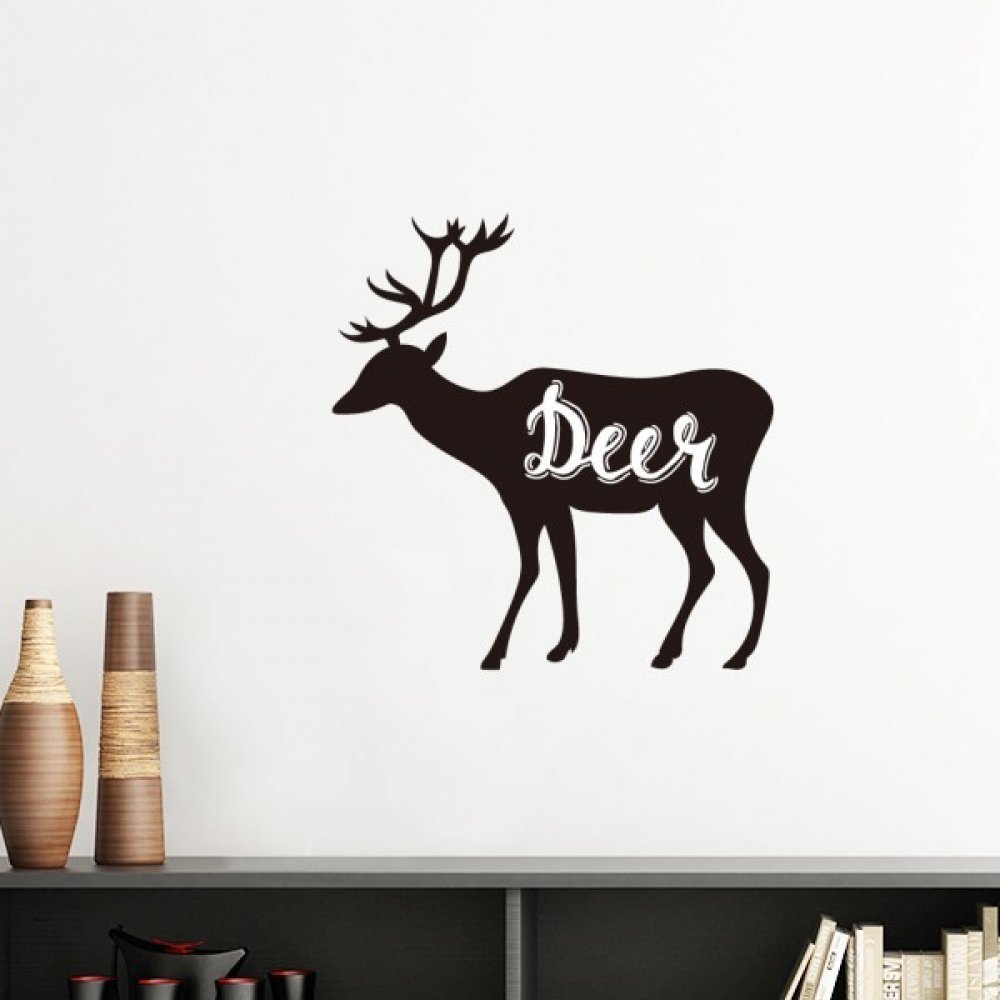 Stickers mural cerf silhouette design papier peint de salon deco nature zen 50cm jaune