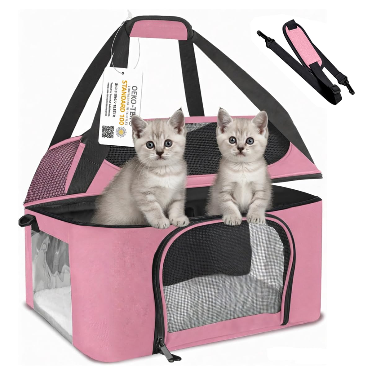 Bejibear Cat Carrier Backpack Pet Carrier for Cats & Small Dogs Under 20 lbs TSA Airline Approved Soft Sided Collapsible Travel Carrier with Ventilation Windows, Pink