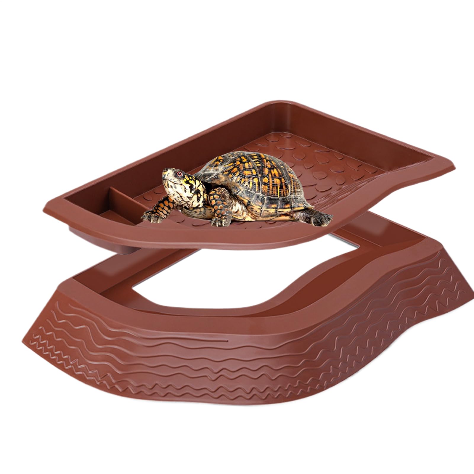 Tortoise Food Dish, Tortoise Tank Accessories, Small Reptile Bath Dish, Reptile Pool for Water, Double-Layer Anti-Lifting Food Bowl for Terrarium, Feeding, Bathing, Soaking, Basking