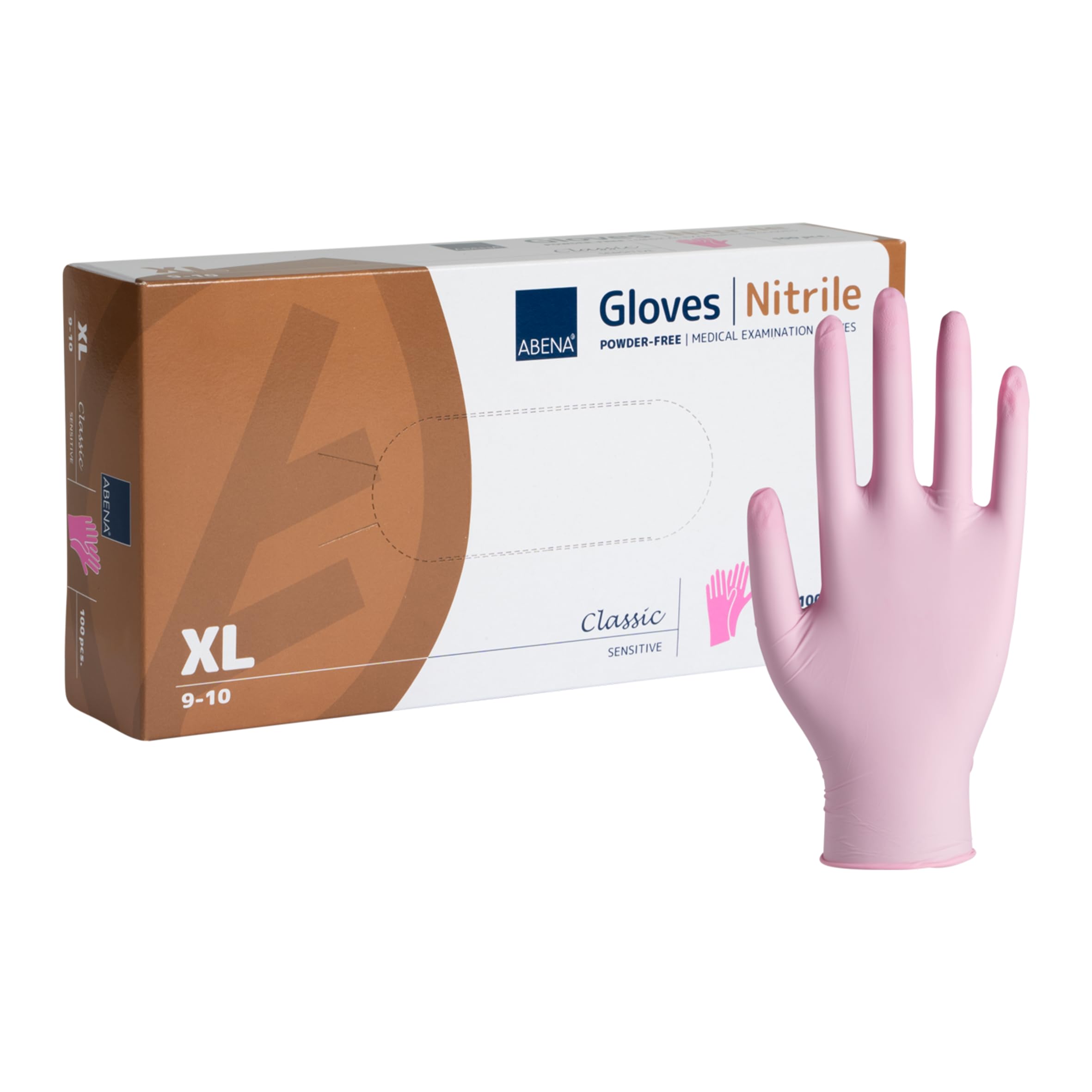 ABENA Pink Disposable Nitrile Gloves, X Large, Pack of 100, Powder Free, Latex Free, Examination Gloves for Cleaning, Food Prep, Beauty, Medical & Hygiene, Strong Single Use Protective Gloves