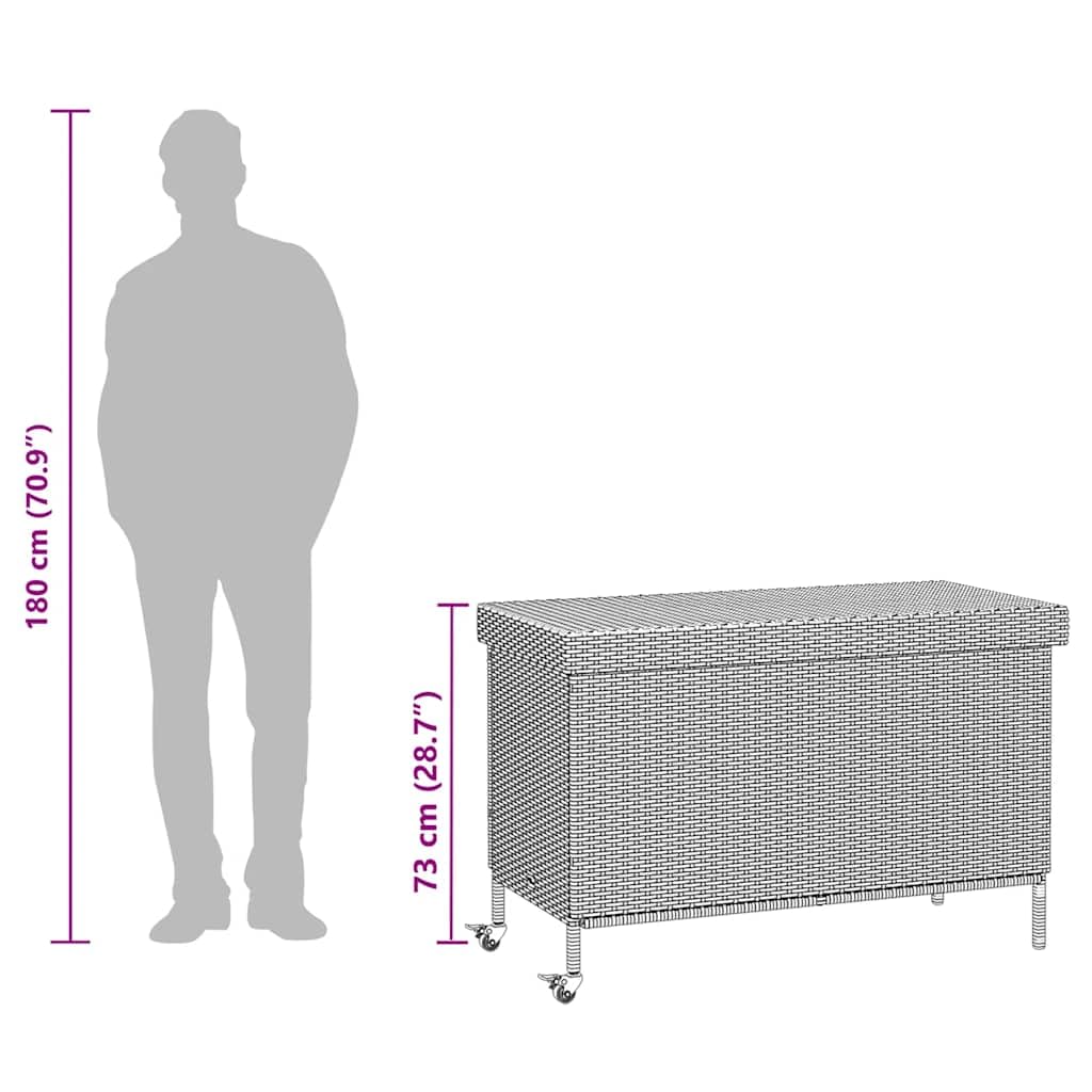 vidaXL Gartentruhe mit Rollen Hellgrau 110x55x73 cm Poly Rattan