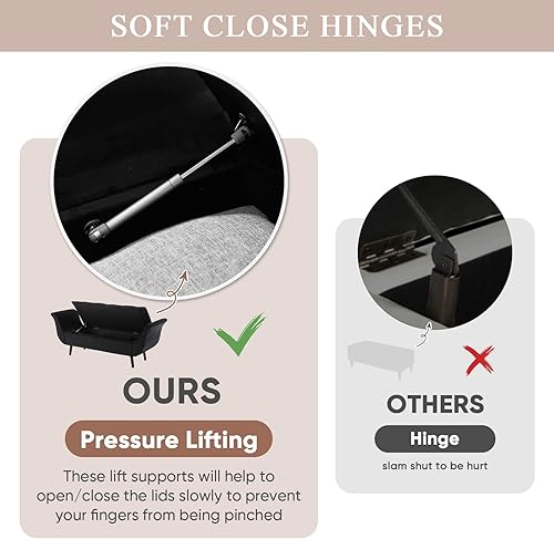 Miniatura 6 de Deolme Banco de almacenamiento para dormitorio, banco de pie de cama, tamaño King, largo y moderno tapizado de terciopelo, bancos otomanos con brazo