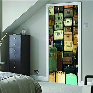 3D Adesivo Porta Decor Valigia In Pelle Vintage Vinile Adesivo Porte Incollare Creative Arte Moderna Sticker Decorativi Decalcomanie Fai Da Te Impermeabile Decorazioni Casa Porte