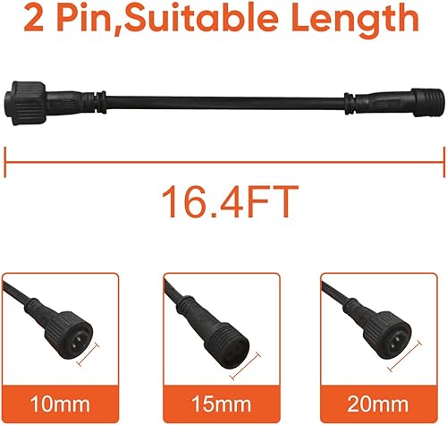 Miniatura 2 de TINSUM - Cable de extensión solar de 164ft 164 pies cables extensores dos núcleos con enchufe impermeable IP65 para luces solares de inundación