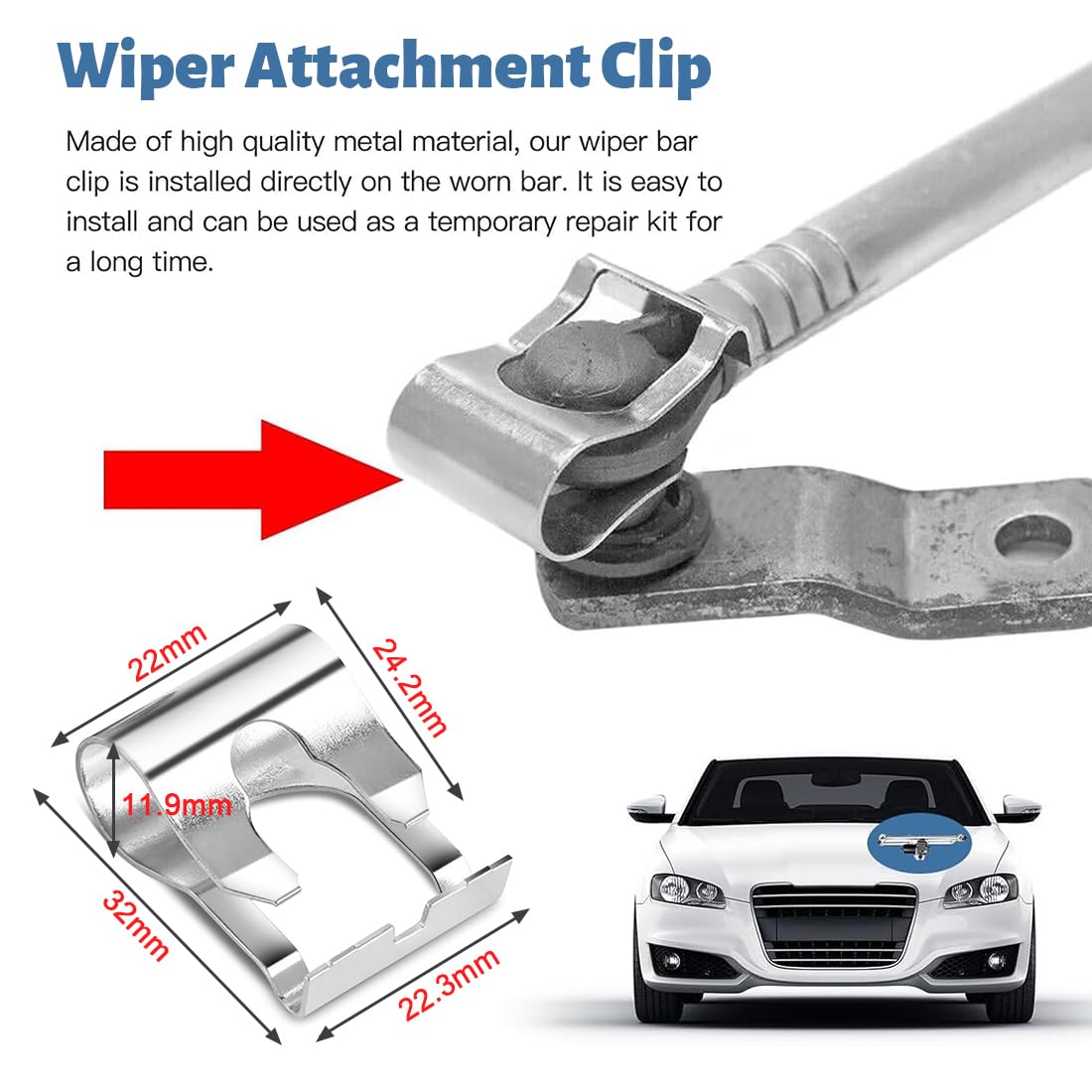 JEYORZY 6 Pezzi Clip del Tergicristallo, Clip di Collegamento del Tergicristallo,Clip di Riparazione della Biella del Tergicristallo,Kit Clip Riparazione Bracci Tergicristallo, per Auto di Riparazione