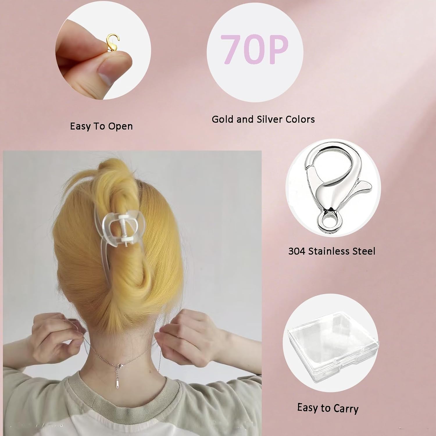 70 Pieces Stainless Steel Lobster Claw Clasps, Silver & Gold Bracelet Necklace Clasps Findings for DIY Jewelry Making(16x10mm) - Image 2