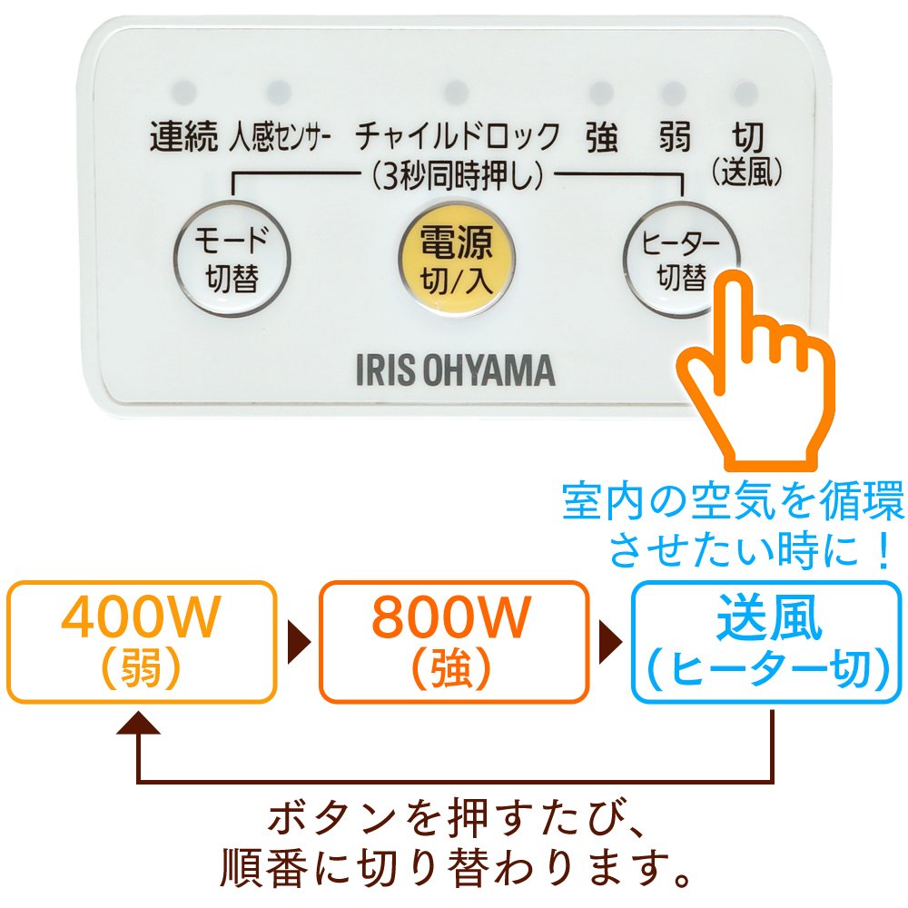 アイリスオーヤマ セラミックファンヒーター 人感センサー付き 800W