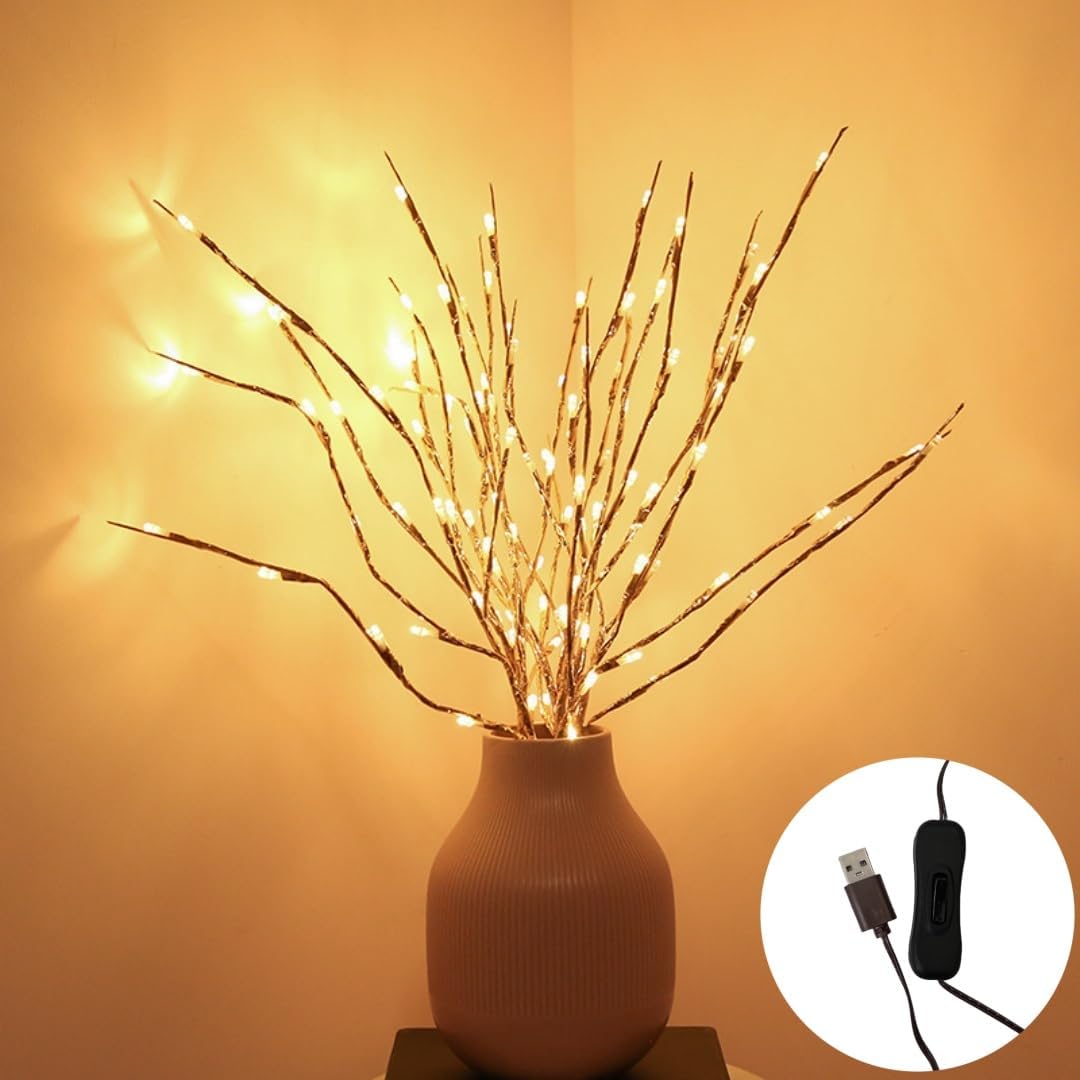 Ulalaza Rose Tree Lighth with 24 LEDs USB Supply Warm Wire Bedside Light with Switch for Home Room Decor
