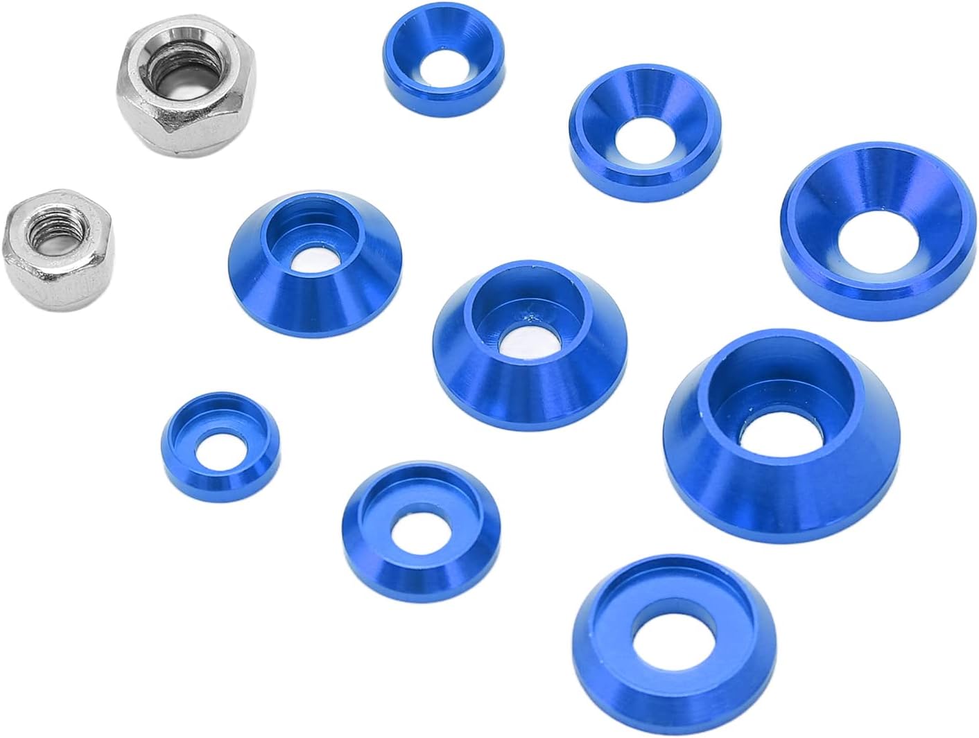 Cosiki RC Bolt Washer Kit RC Washer Lightweight Compact 125pcs CNC Machined Aluminum Alloy RC Car Anodized for 1/8 RC Car (Blue)