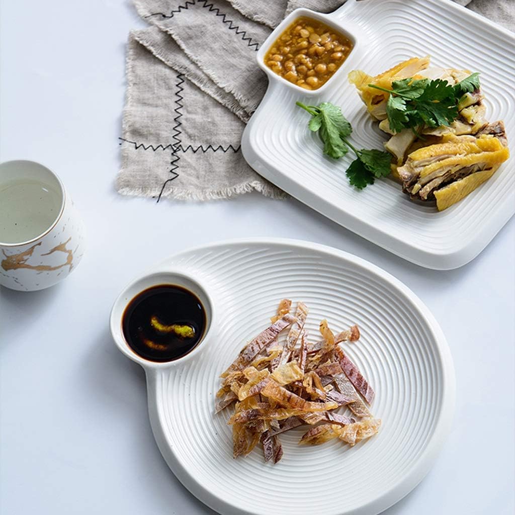 Dipping Bowls Ceramic Fruit Snack Plate With Seasoning Grid, Seasoning Plate, Appetizer Plate, Tea Snack Plate (4 White) Appetizer Plates (Color : B) (White)