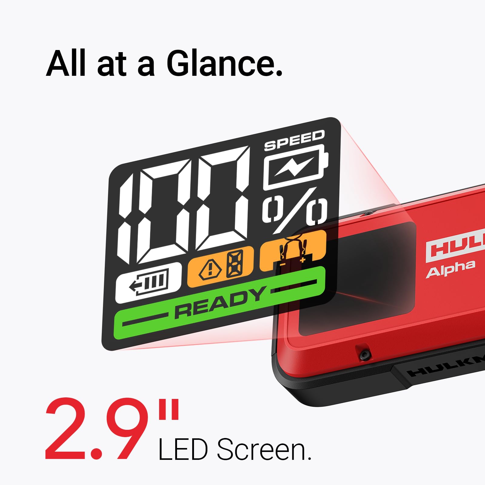 HULKMAN Alpha Ultra Red, Avviatore di Batteria Portatile 1250A 44.4Wh, Jump Starter 12V per Auto Moderne con Cavi, per Motori Benzina 7.0L / Diesel 4.0L, Grado di Protezione IP65, Ampio Schermo LED