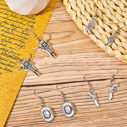 Henoyso 4 Pairs Cowgirl Boot Hat Western Earrings for Women Cowboy Dangle and Drop Earrings for Ladies(Silver)3