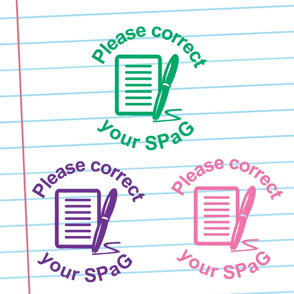 Classroom Capers Pink Please Correct Your Spag Teacher Stamp. Reinkable, Quality Self-Inking School Stamp - Ink *
