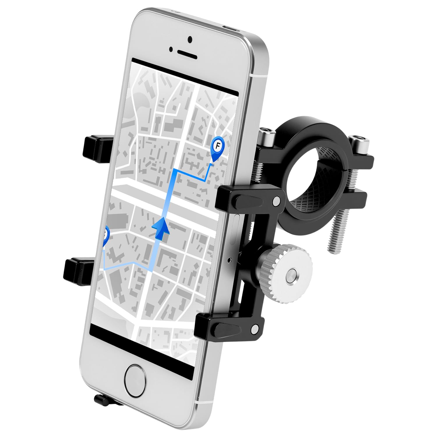 QWORK Bicycle Phone Holder Shock Absorber, Mobile Phone Holder Moto Aluminium, for Mobile Phones 4.2-6.8 Inches