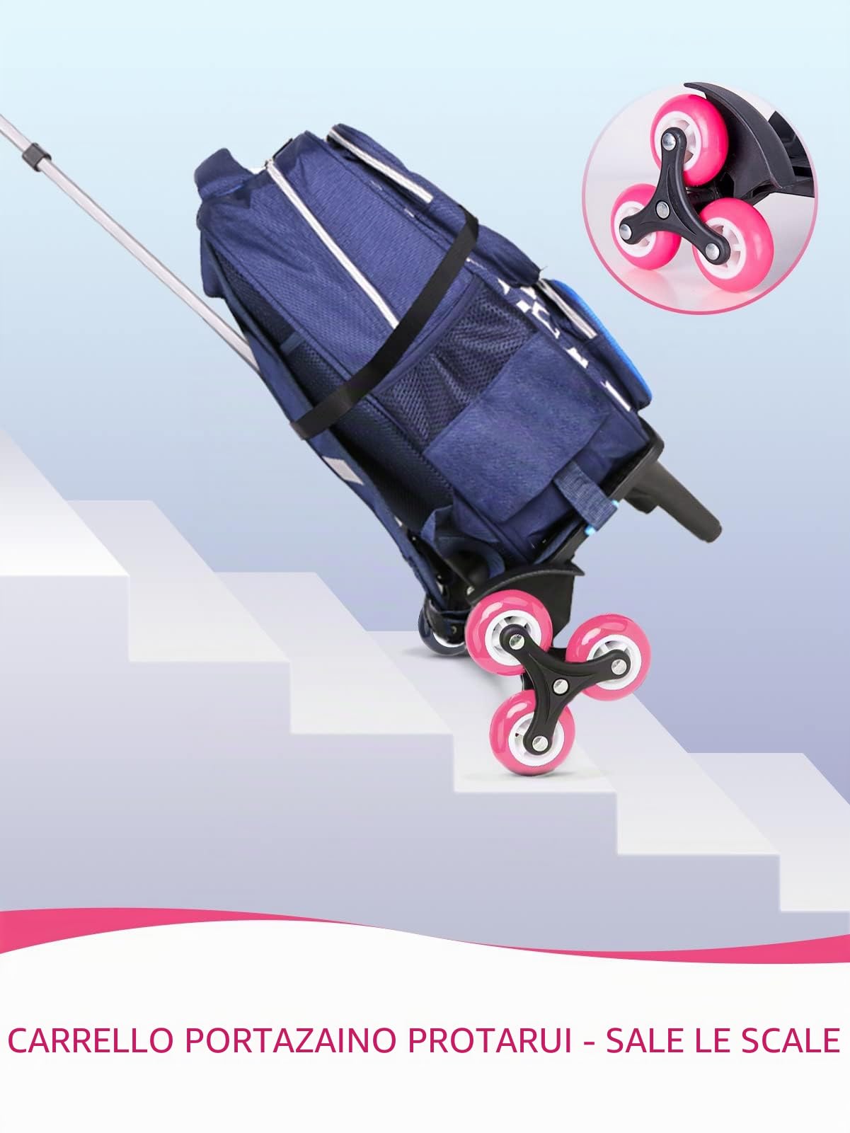 PROTAURI Carrello pieghevole per borse scolastiche – Ruote per bambini – Passeggino da viaggio con fibbie