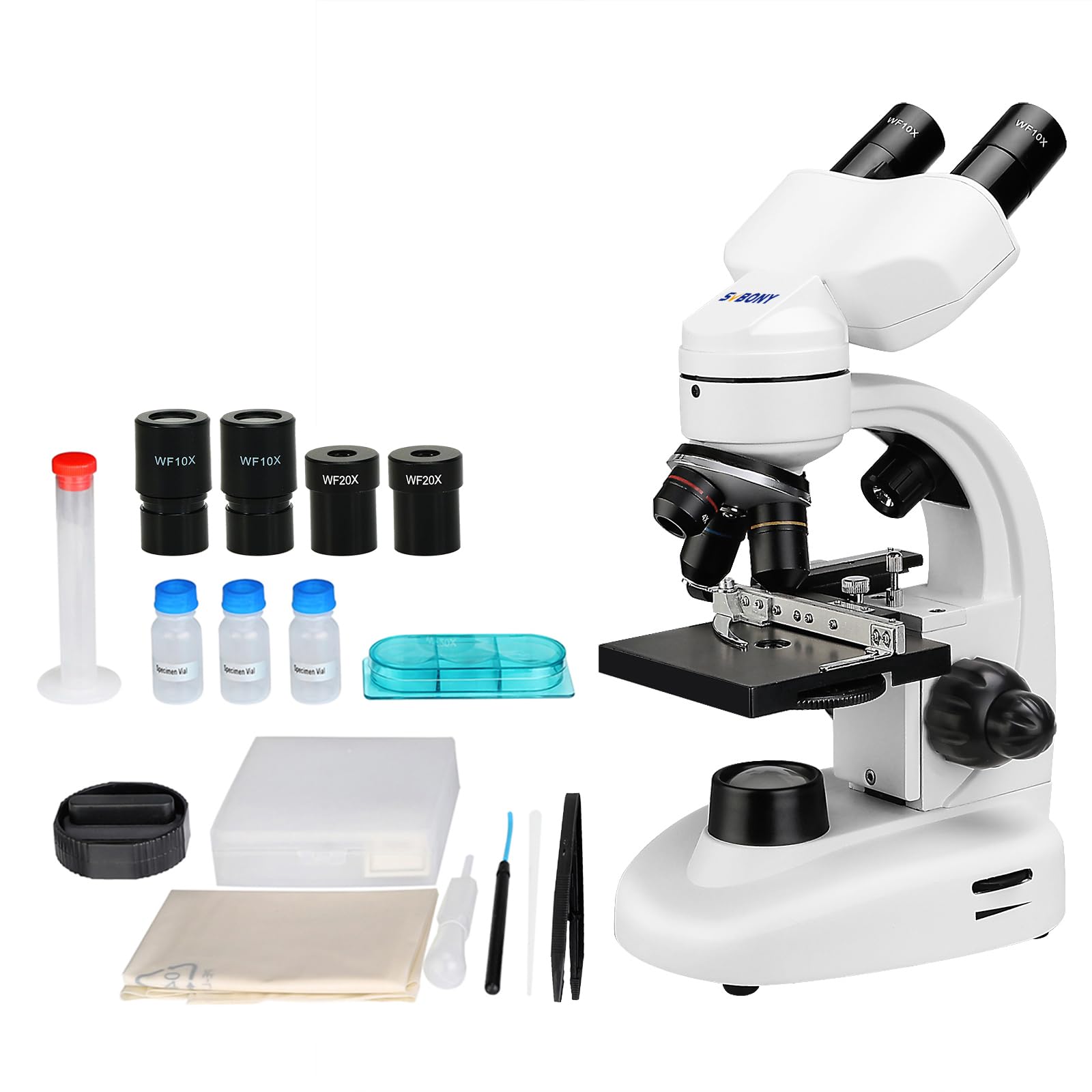 SVBONYSV605 Binocular Compound Microscope, 80x-1600x Magnification with Dual LED Illumination Mechanical Stage, Biological Binocular Microscope for School Laboratory Home Education
