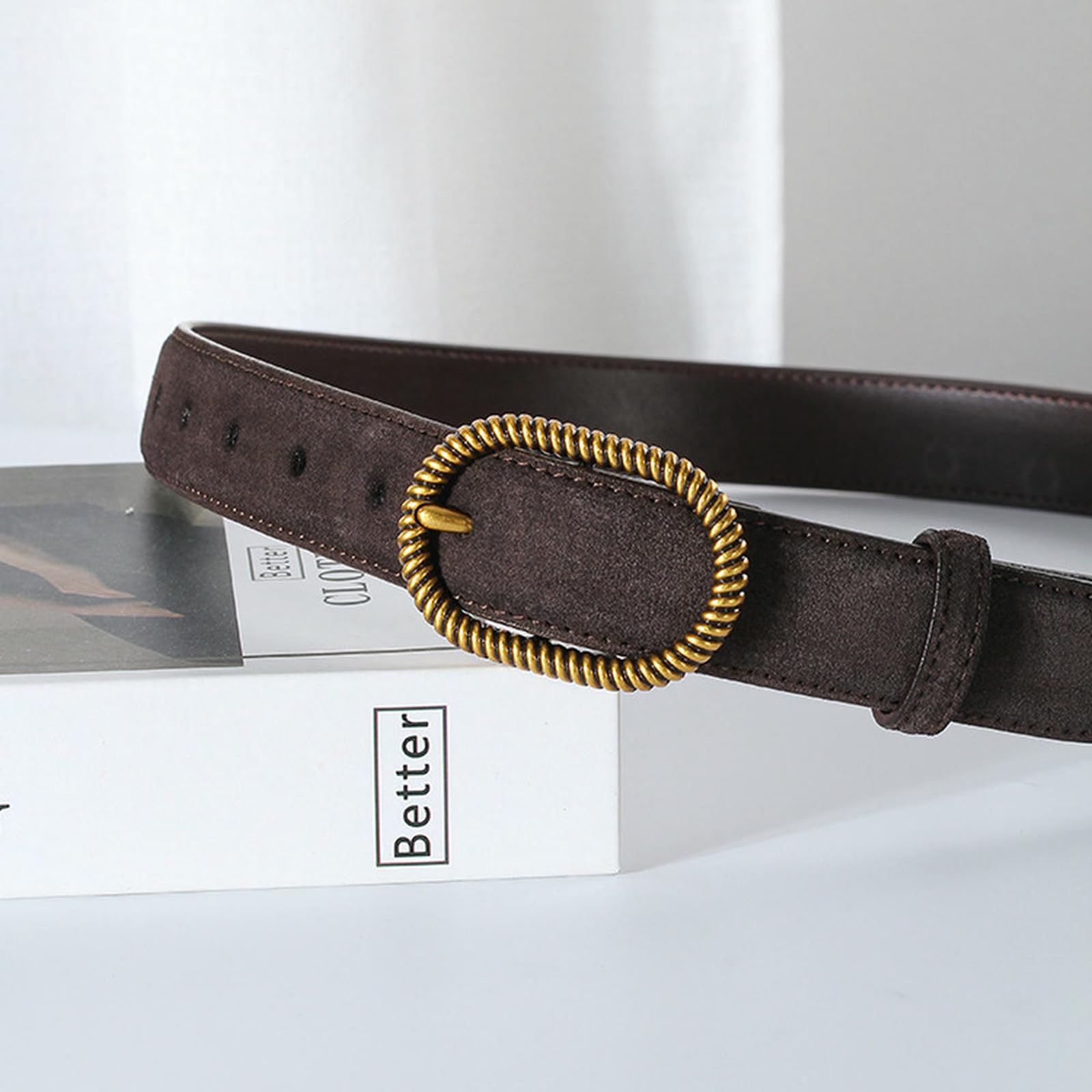 GüRtel damski pasek skórzany w stylu vintage dla kobiet – casualowe dżinsy i spodnie, modny pasek z dekoracyjną klamrą igłową, wygodny i wszechstronny, brązowy, 100 cm x 3 cm
